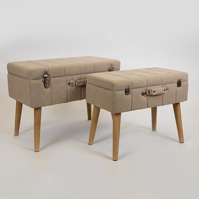 ESTHETI home Set ton 2 Skampo Beloudino Bez me Xulina Podia kai Sxedio Balitsa 62x36x48cm/52x31x43cm 750-14025
